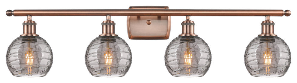 Ballston-Athens Deco Swirl 4-Light 36" Vanity Light Antique Copper, Light Smoke