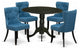 A Dining Set 4 Chairs, Mineral Blue Color, Two 9" Drop Leaf Round Table, Black