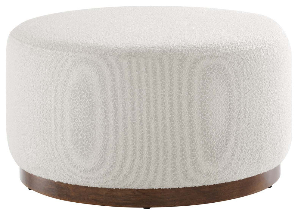Tilden Large 29" Round Boucle Upholstered Ottoman, Cloud Walnut