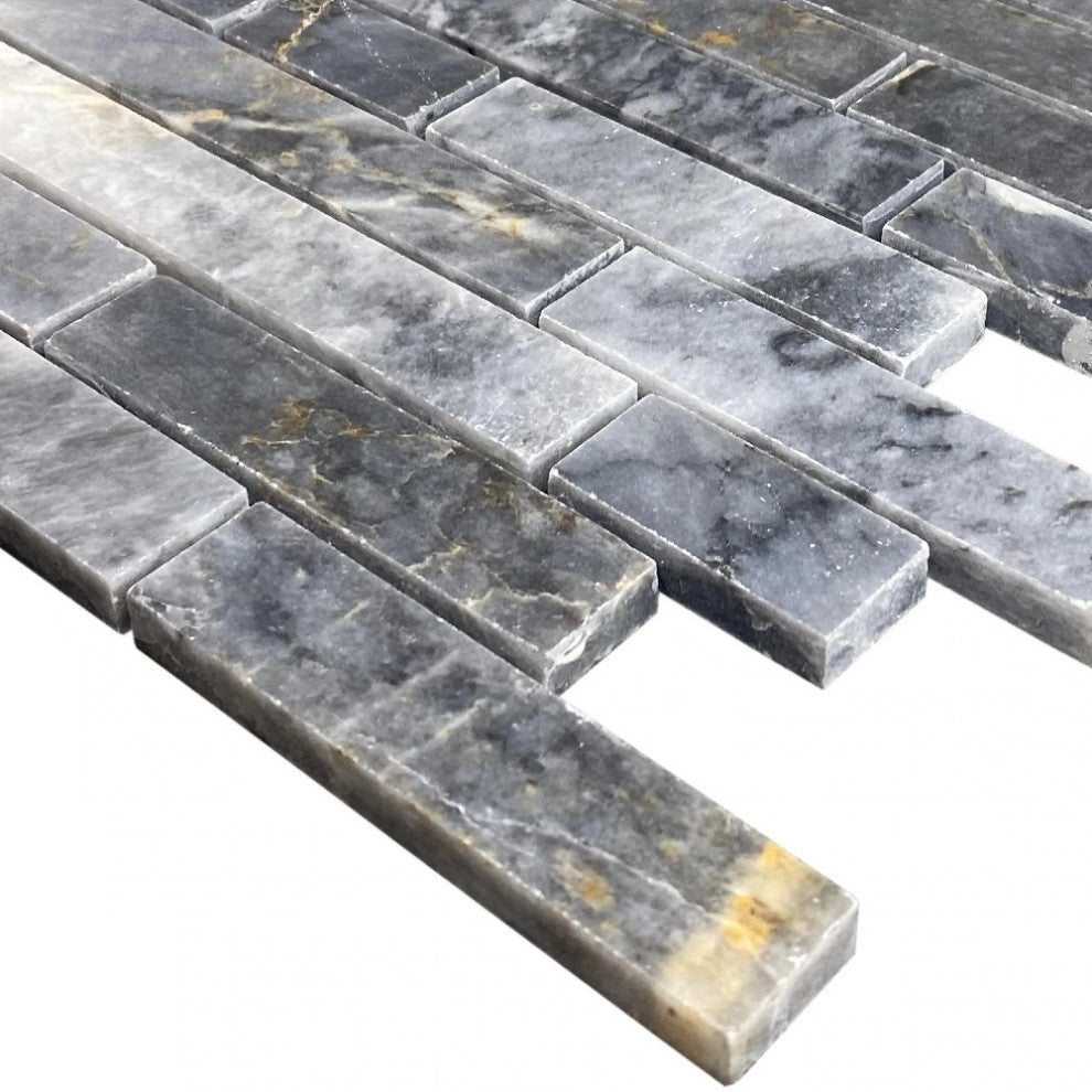Luna Sky Marble Strip Liner on 12"x12" Mesh Mosaic Tile (10 sqft per box)