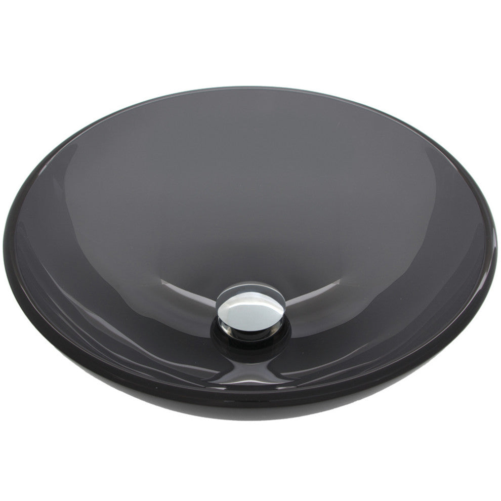 VIGO Giovanni 17"L x 17"W x 6"H Glass Round Vessel Bathroom Sink, Sheer Black