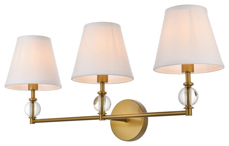 Beau 3-Light Bath Sconce, Brass With White Fabric Shade