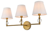 Beau 3-Light Bath Sconce, Brass With White Fabric Shade