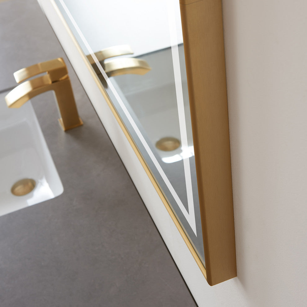 Horizontal Rectangular LED Wall Mount Bathroom Mirror, Gold, 60"