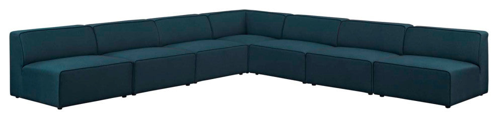 Modway Mingle 7 Piece Upholstered Fabric Sectional Sofa Set, Blue