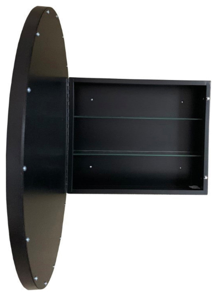 Round Metal Frame Medicine Cabinet, Matte Black