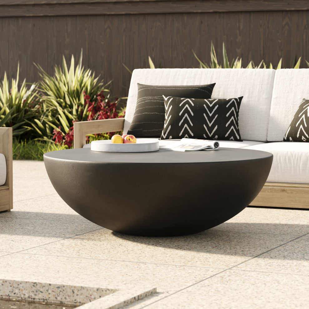 Modrest Bronte Modern Black Concrete Round Coffee Table