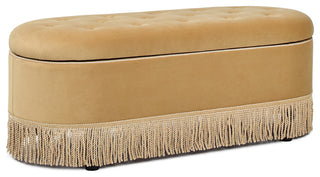 Melinda 48.5" Bullion Fringe Oval Storage Bench, Gold