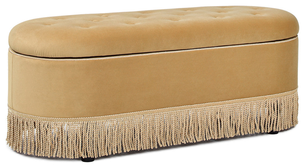 Melinda 48.5" Bullion Fringe Oval Storage Bench, Gold