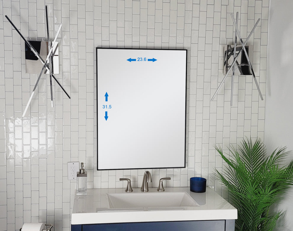 Venta 24 in. x 32 in. Modern Black Framed Wall Mirror with Dual Mounting Bracket