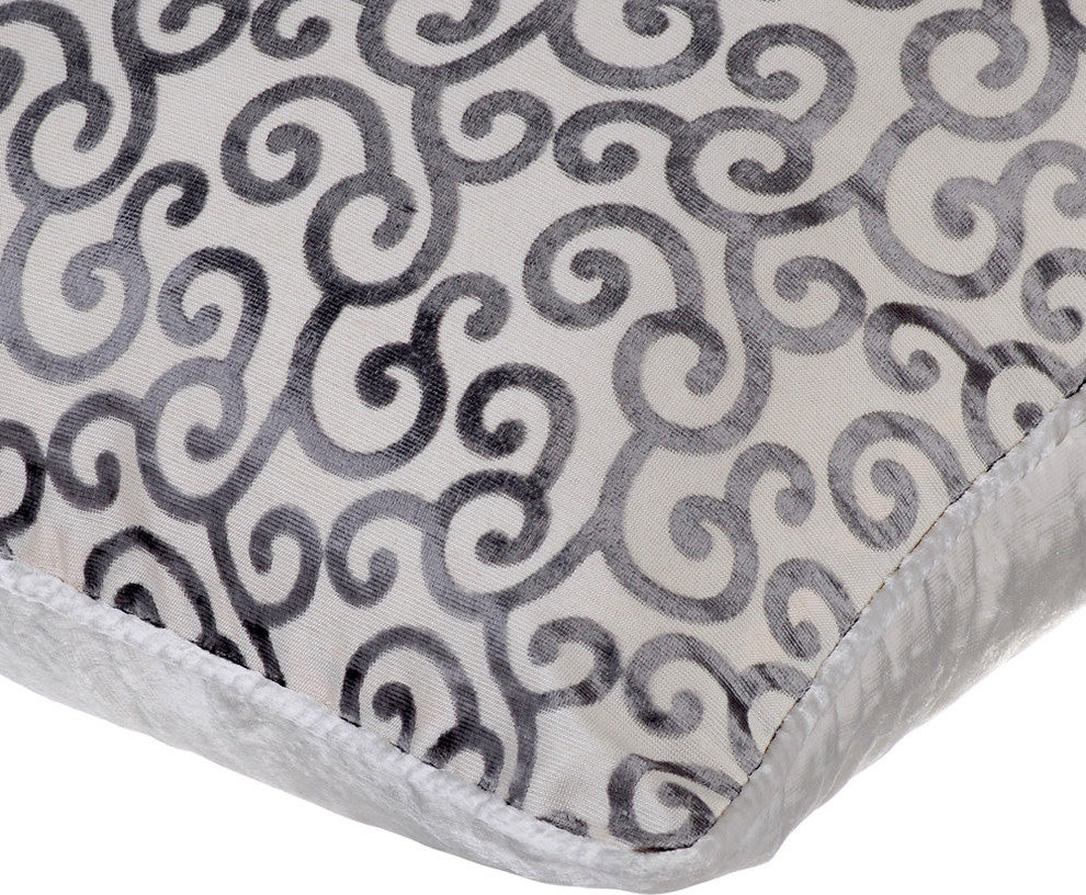 Gray Decorative Pillow Covers 14"x14" Velvet, Paloma Gray Scrolls