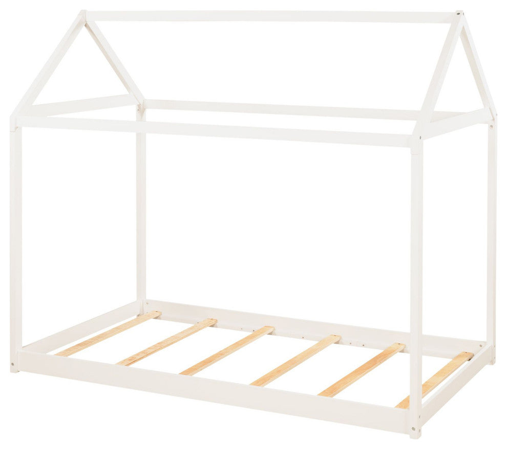 Gewnee Twin Size Wooden House Bed in White