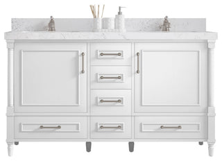 Aberdeen 60 Double Bathroom Vanity in White 2" Piatra Gray