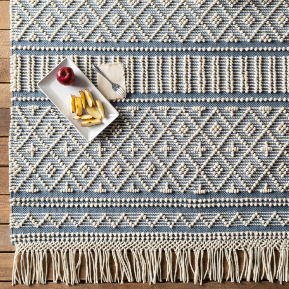 Surya Farmhouse Tassels FTS-2300 Bohemian Area Rug, Denim, 6' x 9' Rectangle