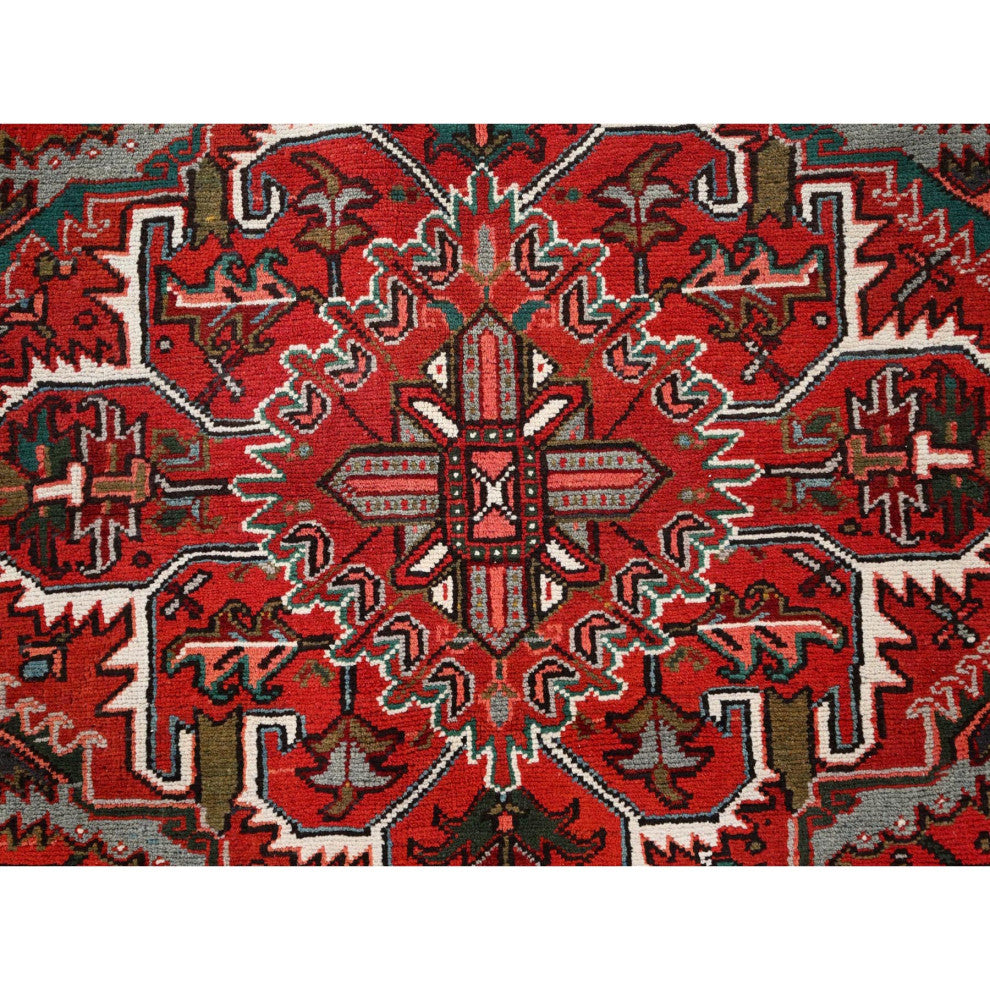 Barn Red Pure Wool Hand Knotted Vintage Persian Heriz Oriental Rug 9'9"x12'5"