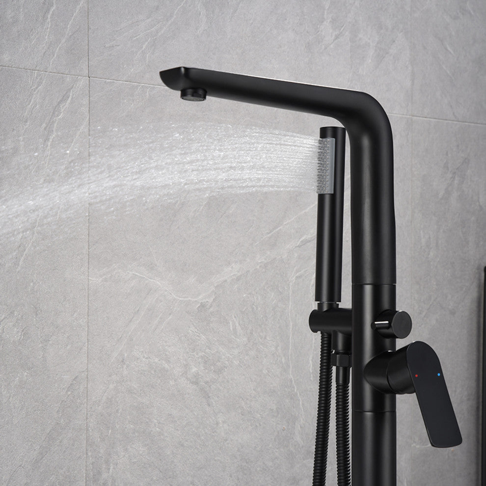 Floor Mounted Freestanding Tub Faucet With Handshower & Dual Handles