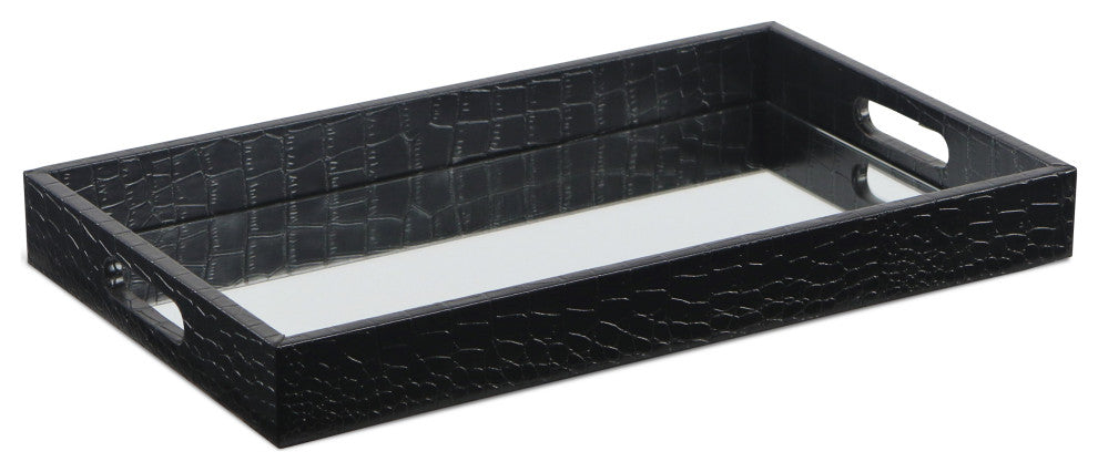 Faux Snakeskin Mirrored Tray, Black