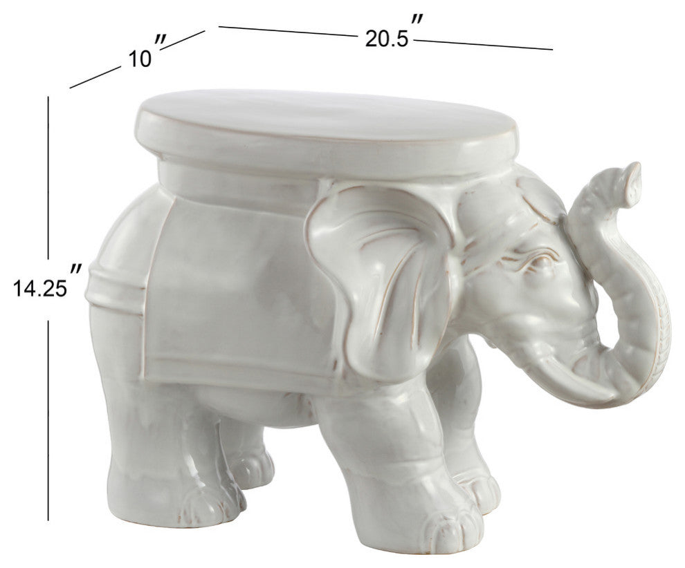 White Elephant 14.2" Ceramic Garden Stool, Antique White