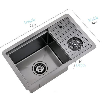 Bronstarz 24 Inch Nano Black Undermount Bar Sink with Glass Rinser