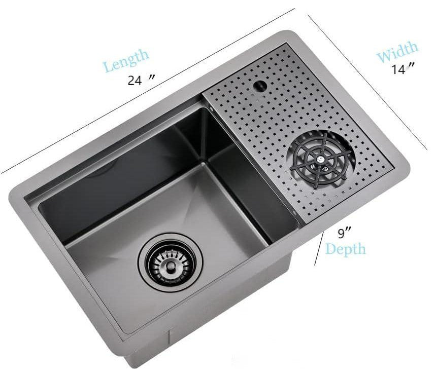 Bronstarz 24 Inch Nano Black Undermount Bar Sink with Glass Rinser