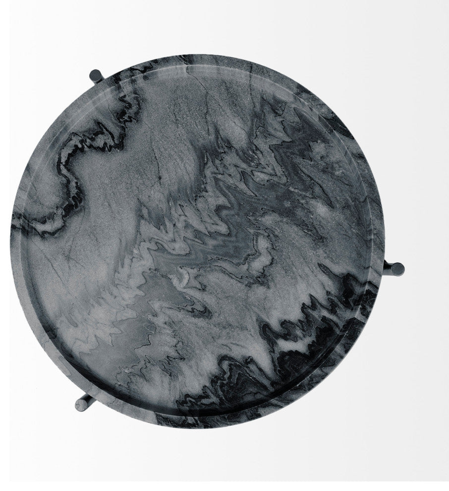 Stella Gray Marble w/ Black Metal Base Round Accent Table