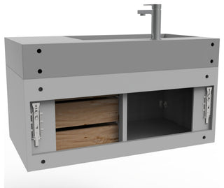 CastelloUSA Amazon 36" Wall Mount Vanity Set, Gray, Gray Top, Gold Handles