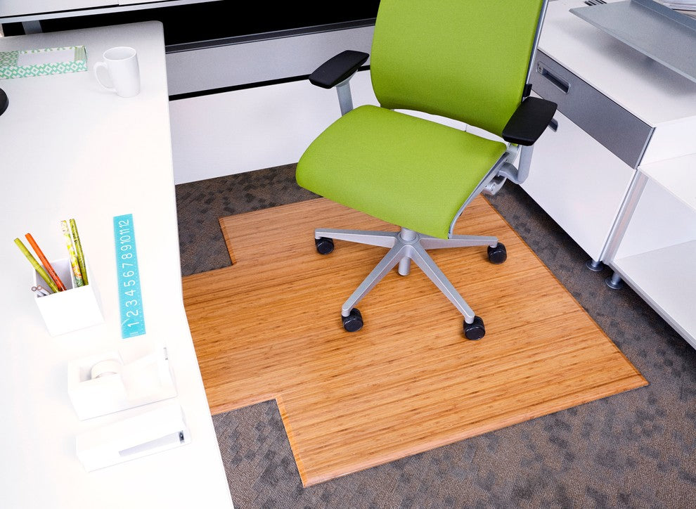 Rustin Bamboo Tri-Fold Chair Mat, Natural, With Lip, 47"x51"