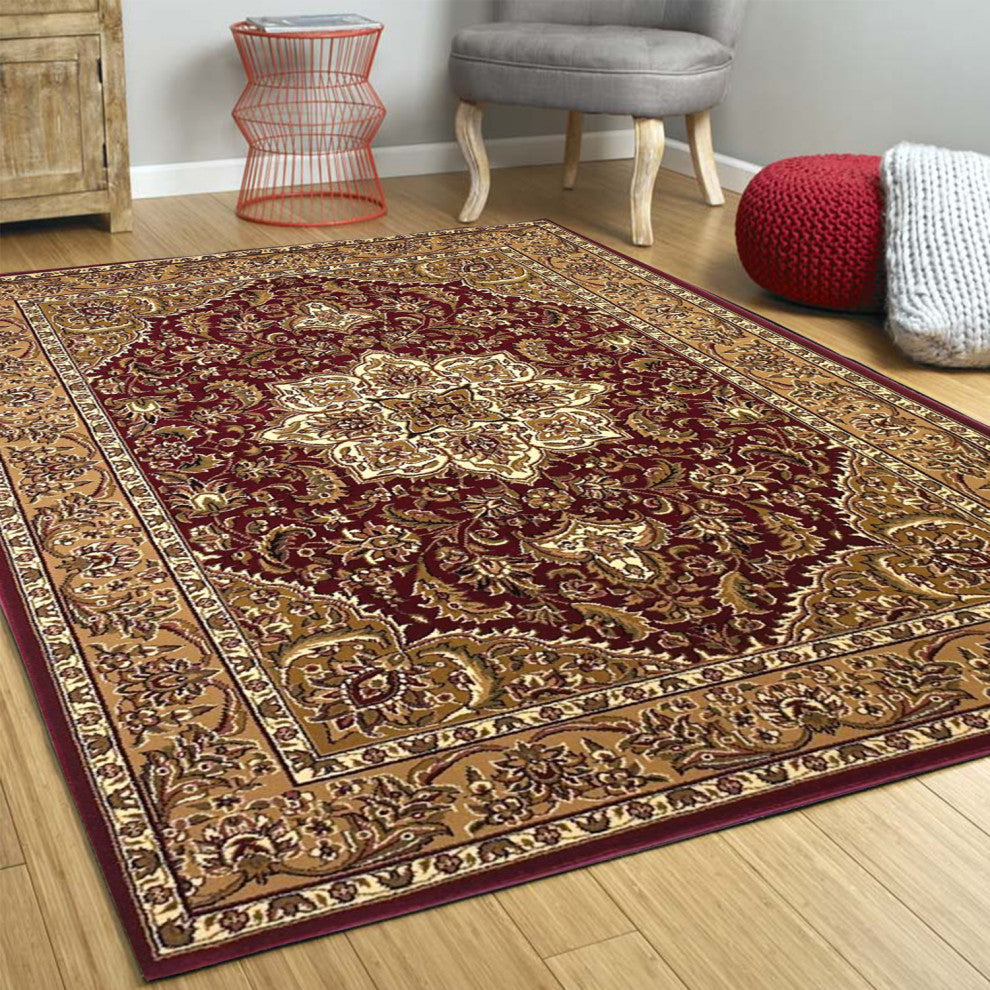 HomeRoots 7' x 10' Polypropylene Red or Beige Area Rug