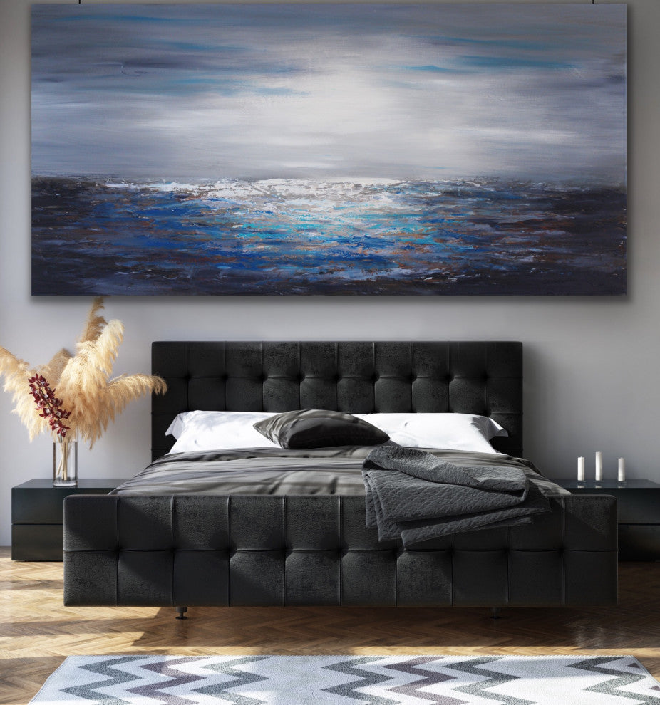 36x72" Blue coastal painting Large Modern contemporary beach art Wall Art Decor