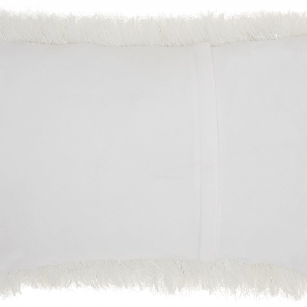 White Super Shaggy  Throw Pillow