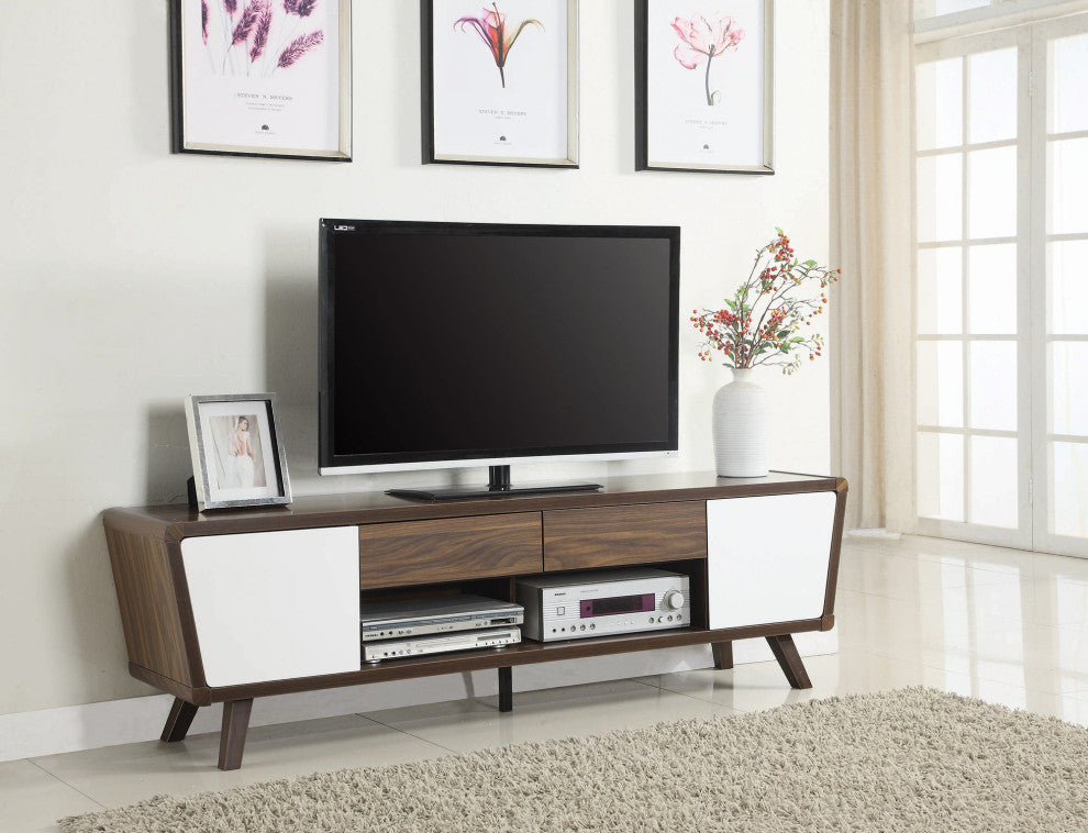 2 Drawers TV Stand, Dark Walnut and Glossy White