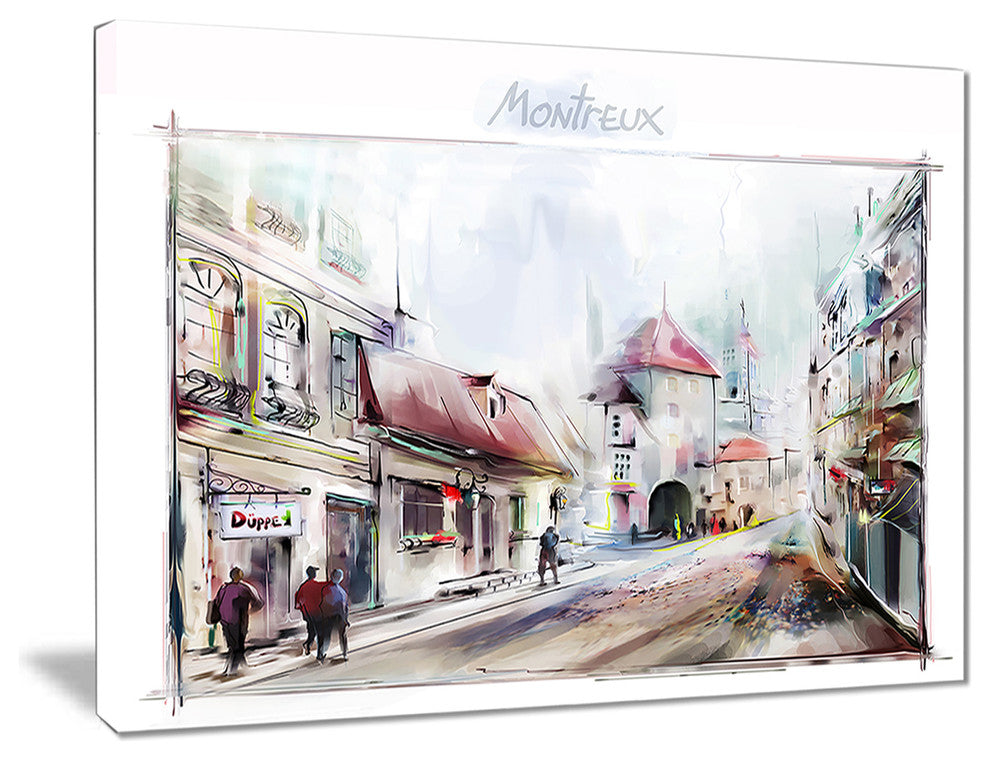 "Montreux Illustration" Digital Landscape Canvas Print, 20"x12"