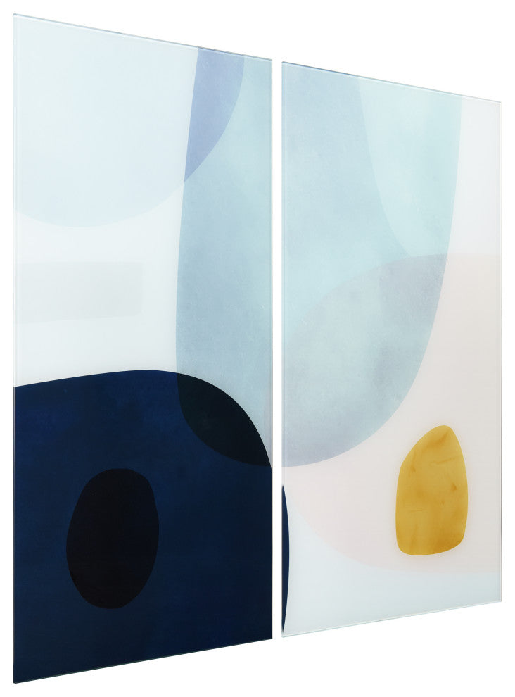 "Gold Mond" Frameless Free Floating Tempered Glass Panel Graphic Wall Art Set