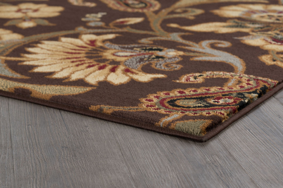 Brianna Transitional Floral Brown Rectangle Area Rug, 7.6' x 10'
