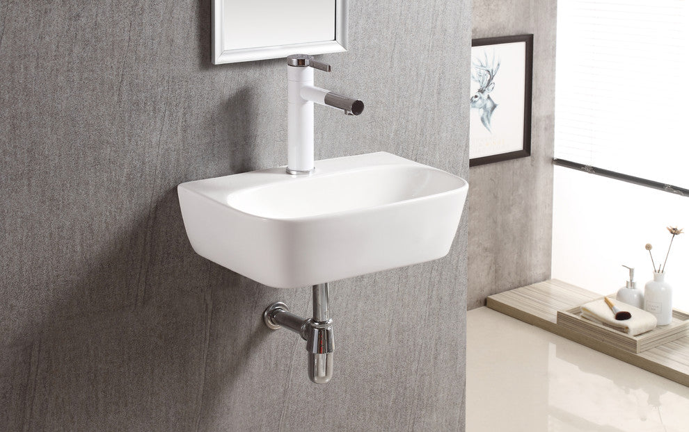 ELANTI EC1804 Porcelain Wall-Mounted Bathroom Sink, White