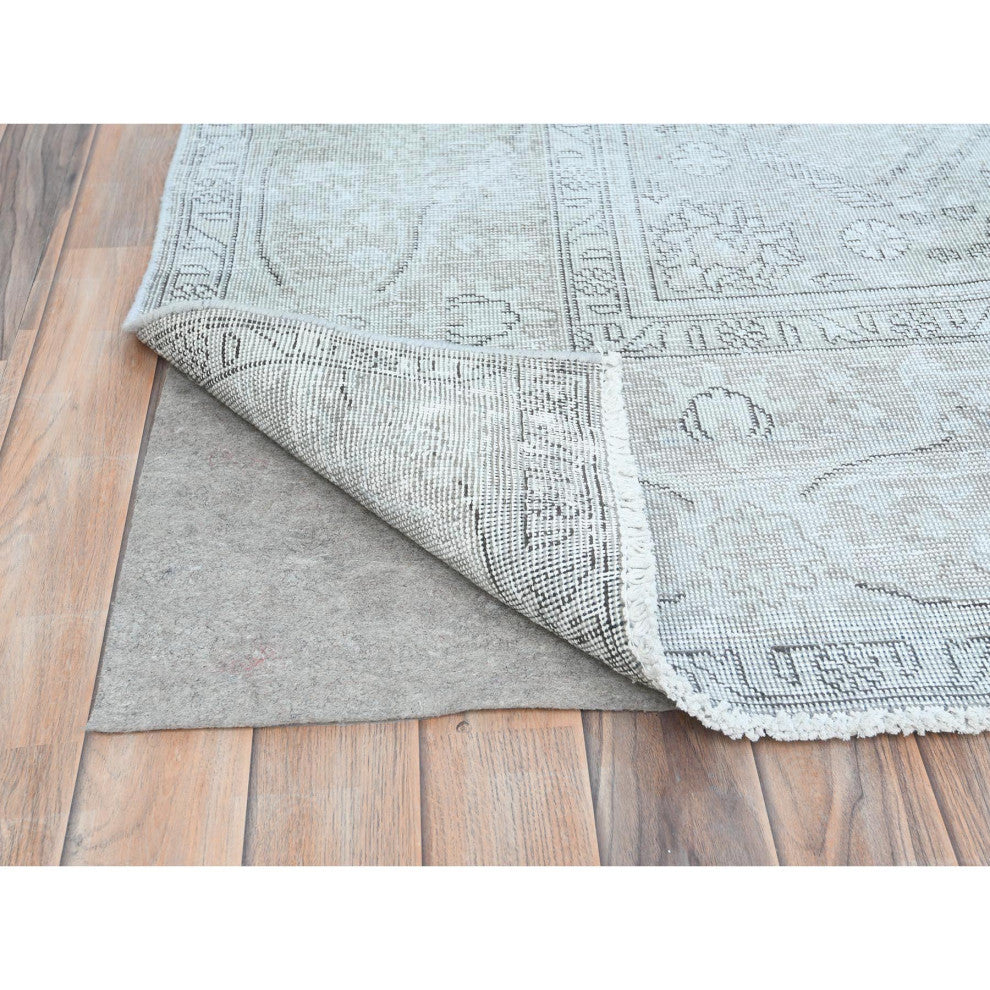 Blueish Gray, Worn Wool Hand Knotted, Vintage Persian Tabriz Rug, 9'4"x12'3"