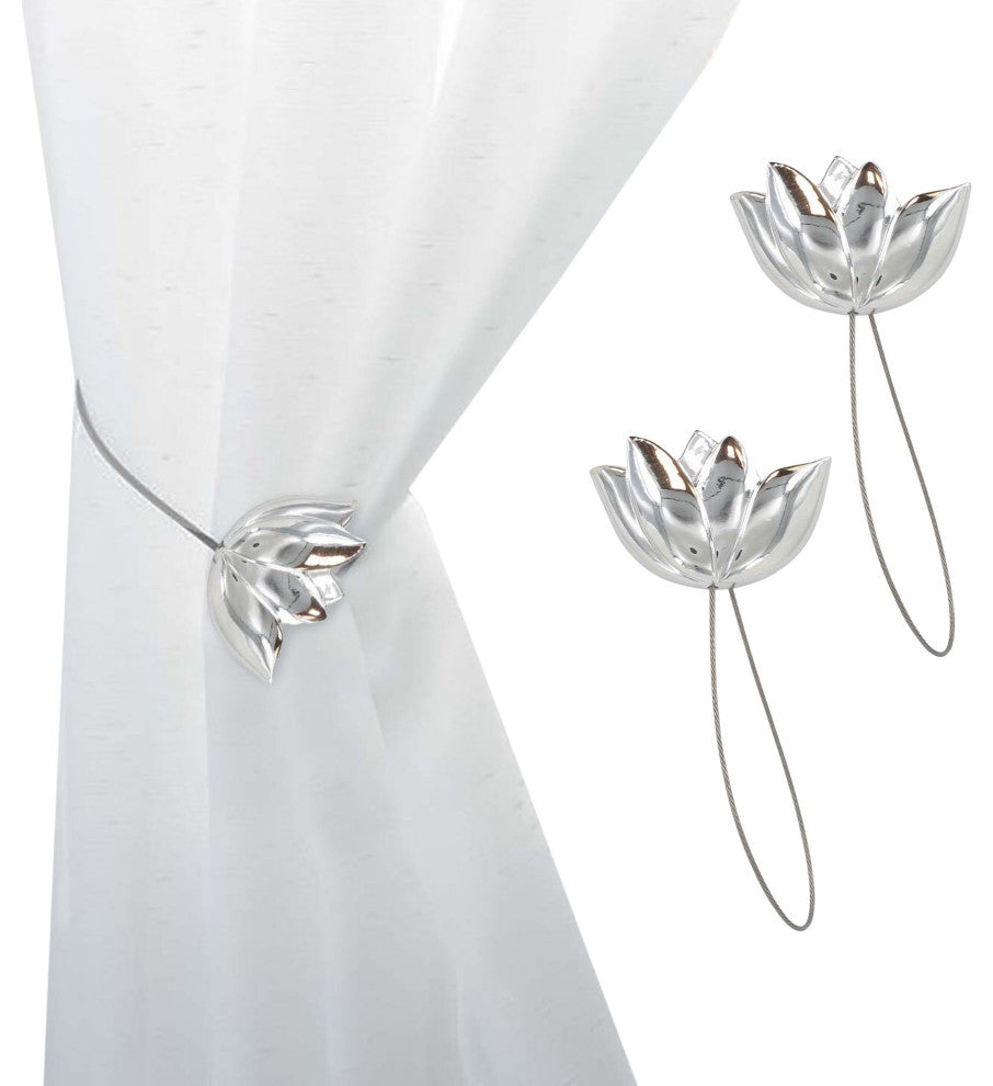 Magnetic Tulip Curtain Tieback "“ Elegant Resin Design with Strong Magnet, Chrome, Pack of 2
