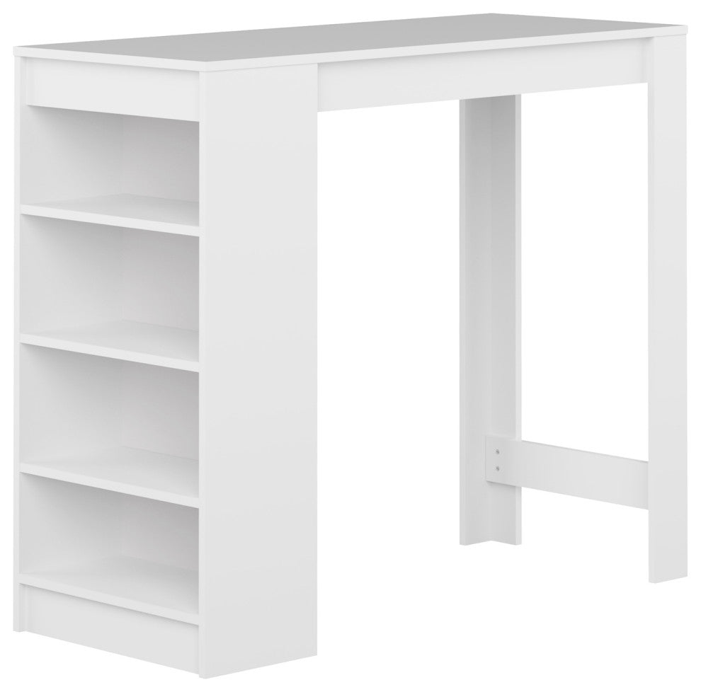 Contemporary Wood Small Bar Table With Shelving, White