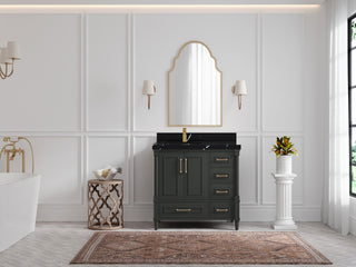 Aberdeen 36 Left Offset Bath Vanity in Black Top 2" Calacatta Black