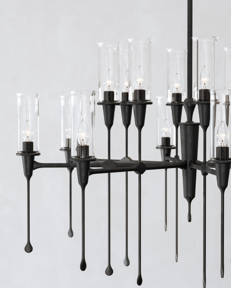 Chisel 16-Light Chandelier, Black Iron Frame, Clear Shade