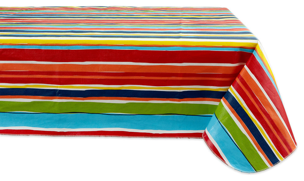 Summer Stripe Vinyl Tablecloth 60X102"