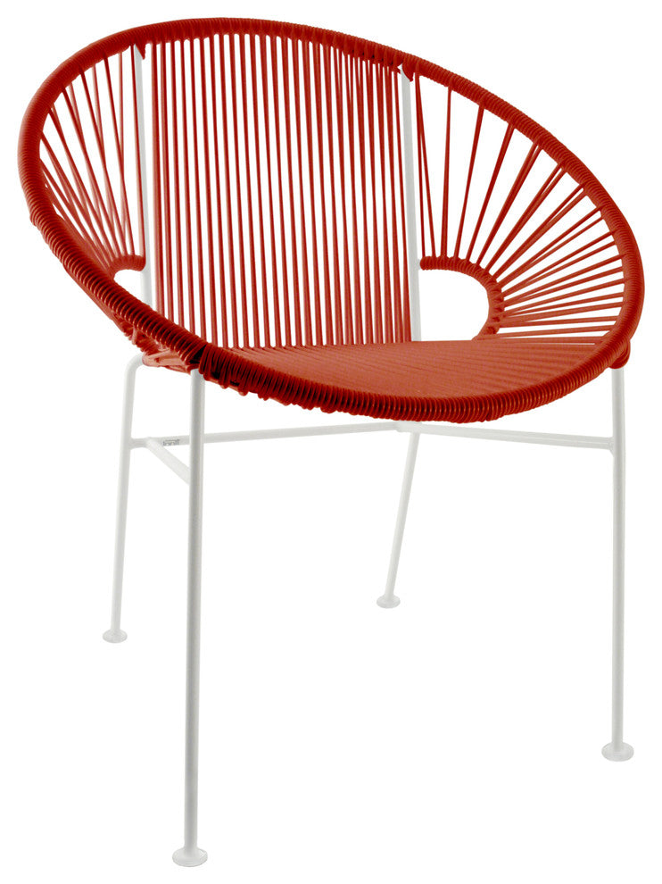 Concha Indoor/Outdoor Handmade Dining Chair, Red Weave, White Frame