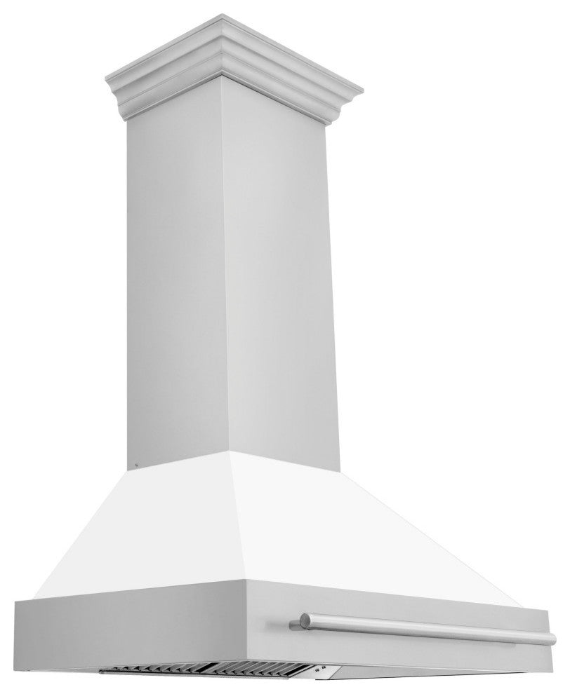 ZLINE 36" Wall Mount Hood Stainless Steel With White Matte Shell, 8654STX-WM-36