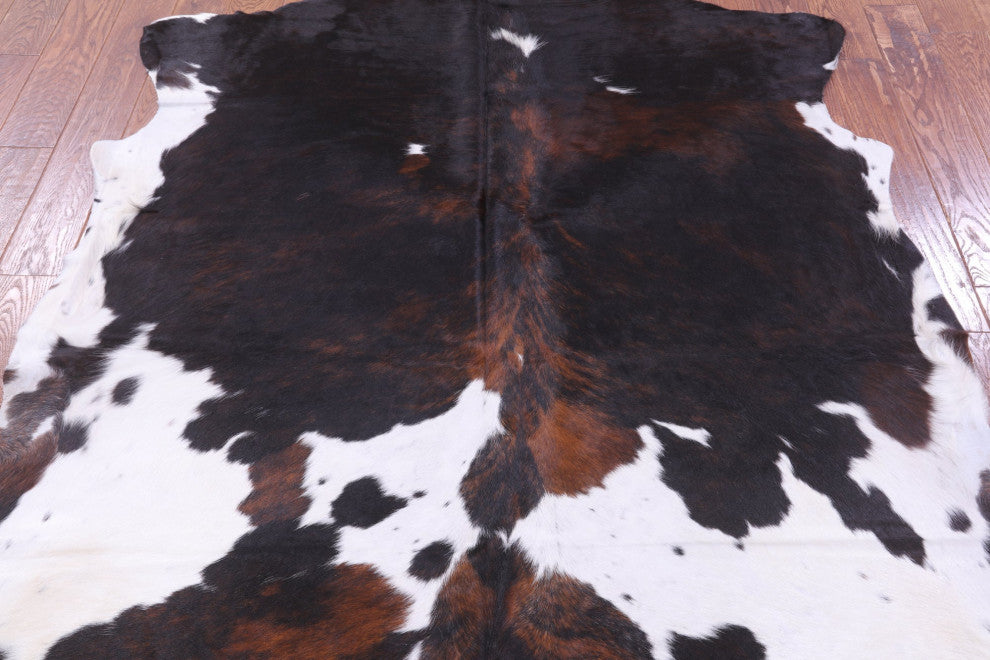 6' 6" X 6' 4" Tricolor Natural Cowhide Rug C2339