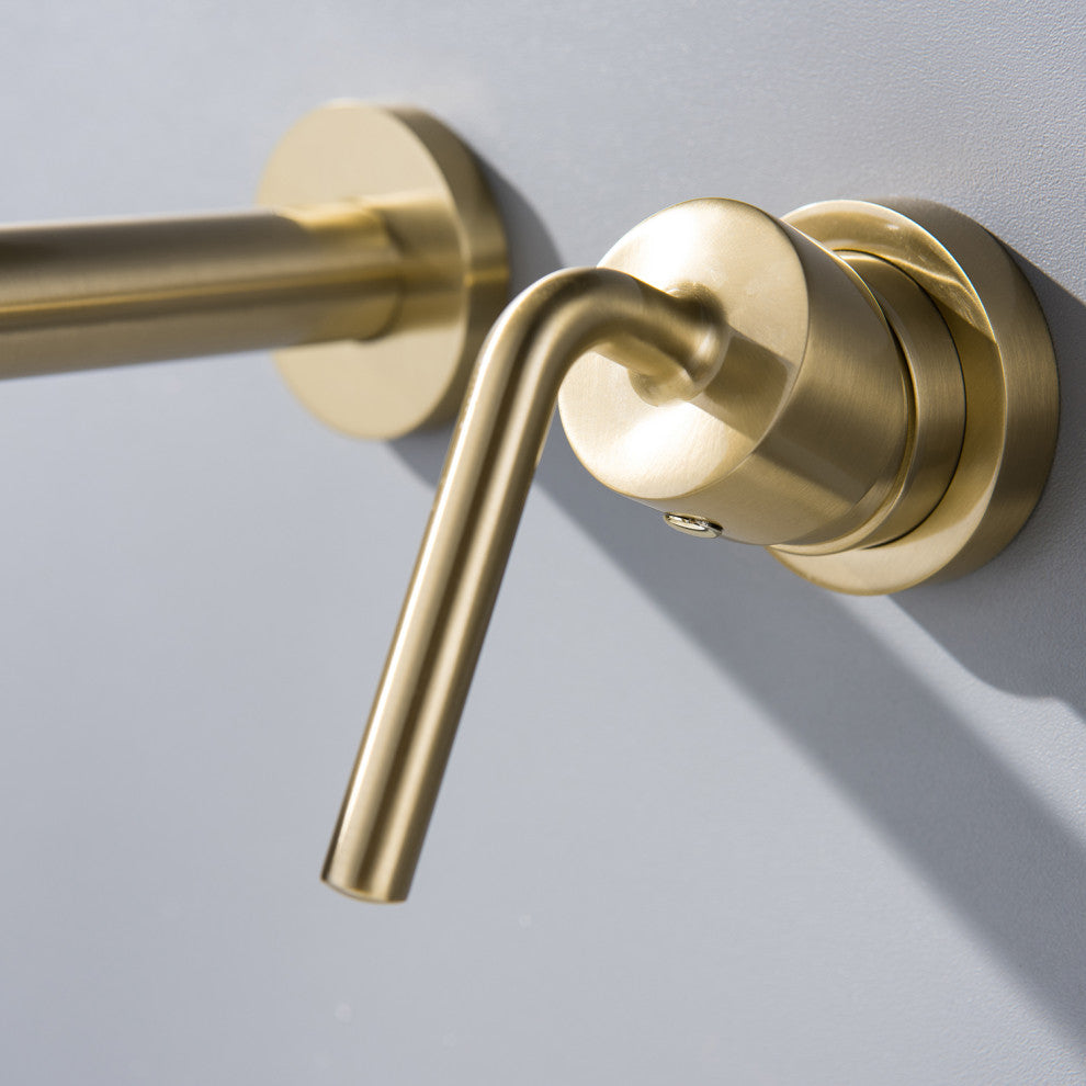 Single Handle Wall Mount Bathroom Faucet, Brushed Gold