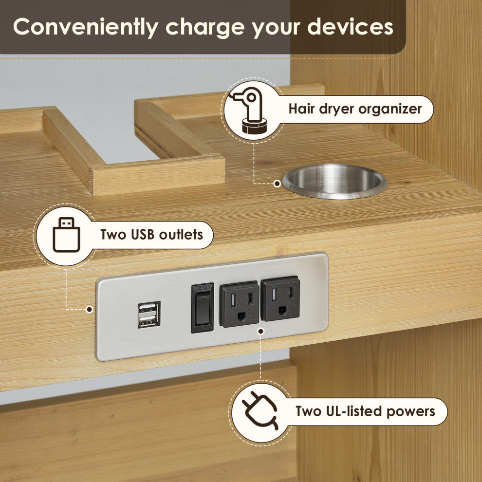 Serene Bathroom Vanity, Nature Brown, 72", No Mirror