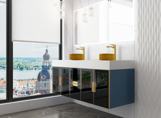 Modern Wall-Mount Vanity With Top & 14" Sink, Gold, 60"