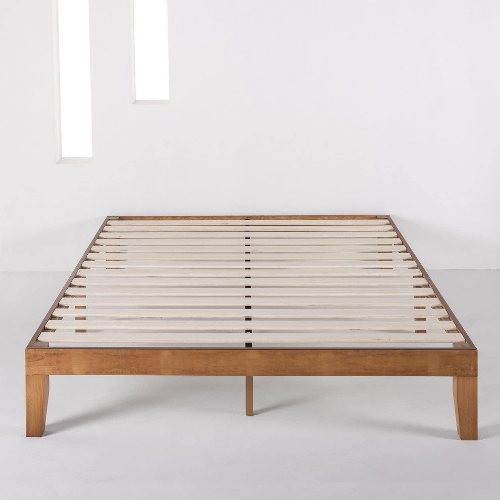 Solid Wood Platform Bed with Wooden Slats