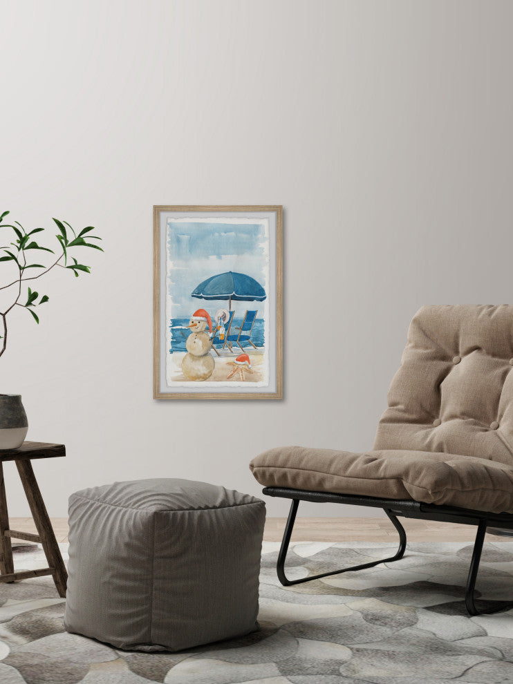"Sandy Snowman" Framed Painting Print, 24x36