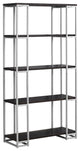 HomeRoots 12.5" x 32" x 62" Cappuccino Silver Mdf Metal Bookcase